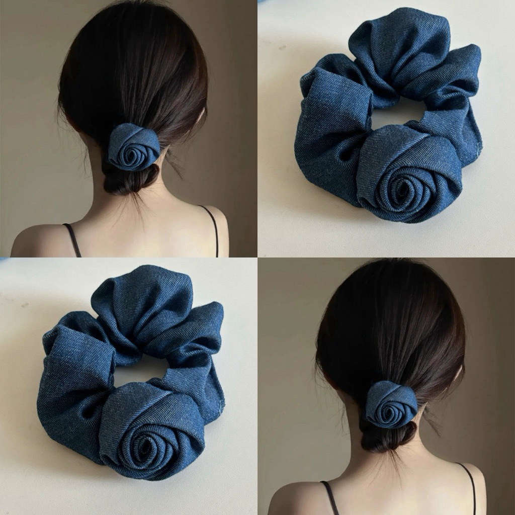 ยางรัดผม Denim Rose ยางรัดผมผ้ายีนส์