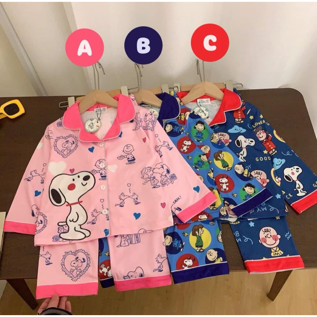 ดูงานจริงรูปสุดท้ายก่อนกดสั่ง ชุดนอนแขนยาว-ขายาว ลายsnoopy ลูกสาวลูกชายใส่ได้ค่า