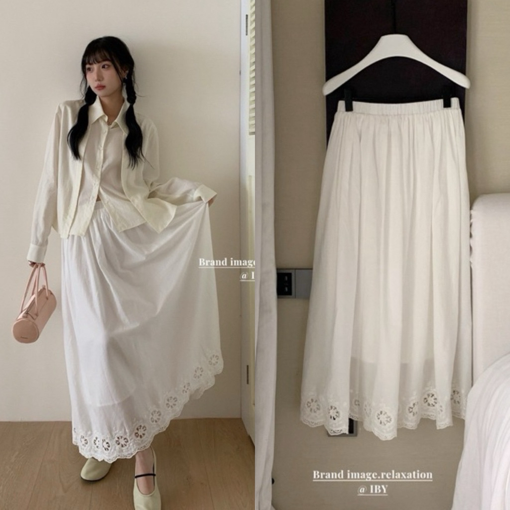 กระโปรงยาวขาวรุ่น I2169 TAG IN BY IN 🇰🇷