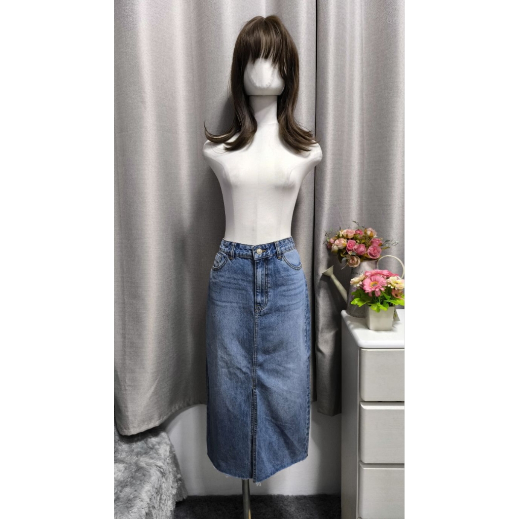 กระโปรงยีนส์ทรงสอบ แบรนด์ Promod