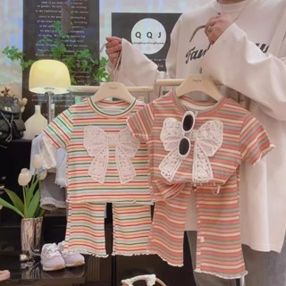 ชุดเด็กผู้หญิงสำหรับฤดูร้อนรุ่นใหม่ปี 2025 เสื้อยืดแขนสั้นลา…