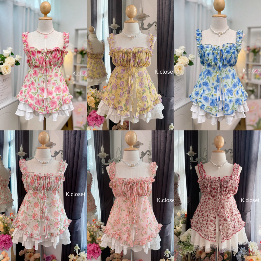 เสื้อผูกหน้าผ้าชีฟองลายสวยหวานมากรุ่นนี้สาวอวบใส่ได้อกถึง40
