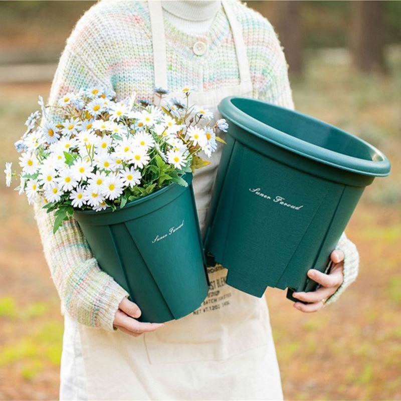 กระถางต้นไม้สีเขียว 3 ขนาด  ระบายน้ำดี พลาสติก กระถางต้นไม้สีเขียวสไตล์ญี่ปุ่น COD