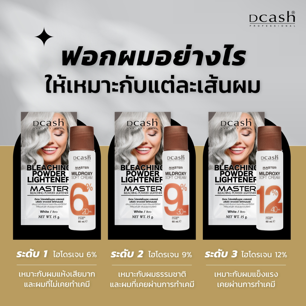 DCASH Bleaching Powder Lightener  ฟอกสีผม12% ดีแคช มาสเตอร์ โปรเฟสชั่นนอล มาสเตอร์ มี3สี 15g. ไฮไลท์