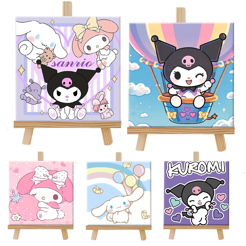 SANRIO จิตรกรรมดิจิตอล ภาพระบายสีตามตัวเลข ขนาด20X20 ซม ฝึกสมาธิ ของขวัญ DIY สำหรับตกแต่งบ้าน