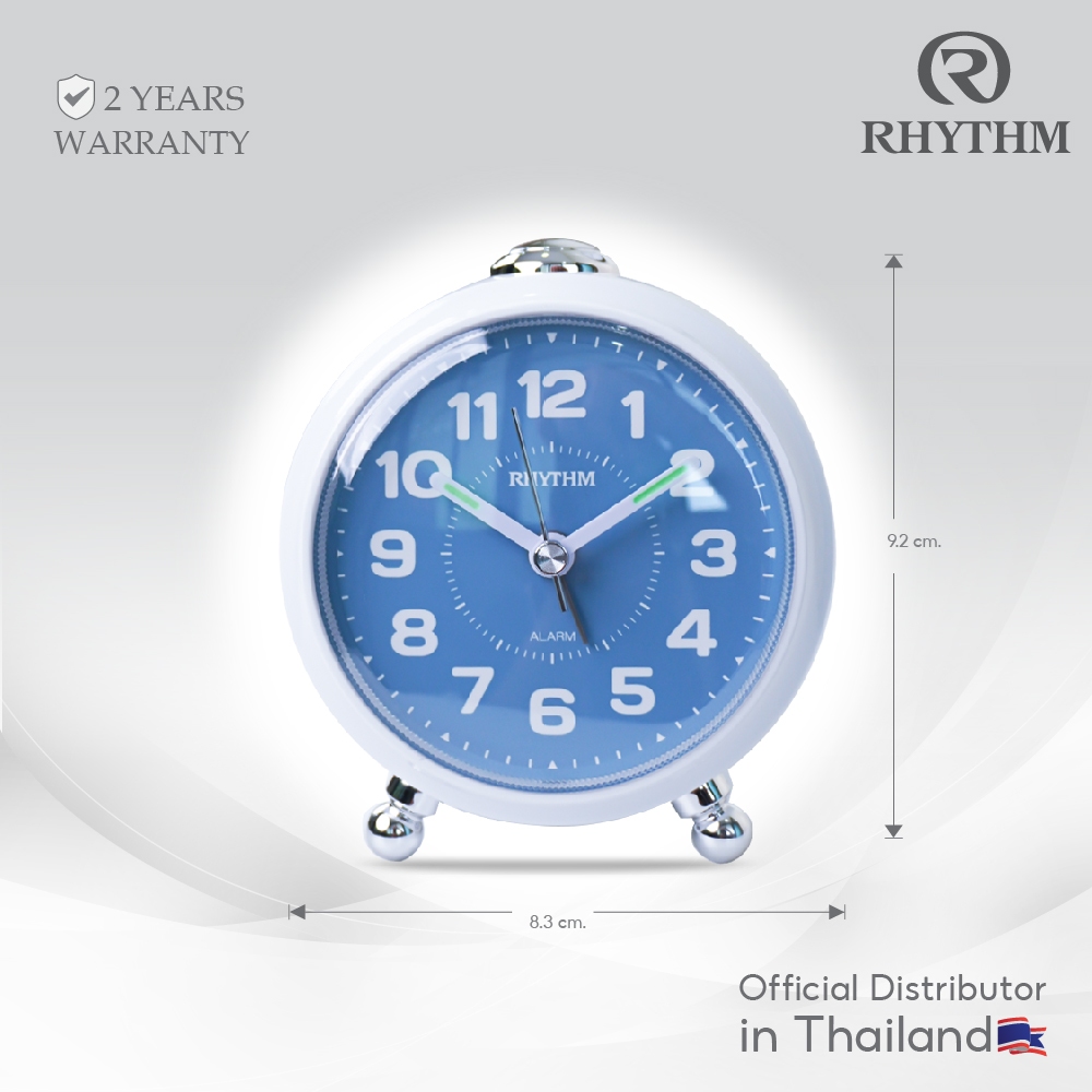 RHYTHM  นาฬิกาตั้งโต๊ะกลม มีขา มีไฟ เดินเงียบ ฐานกว้าง 8.3 ซม.-CRE313NR