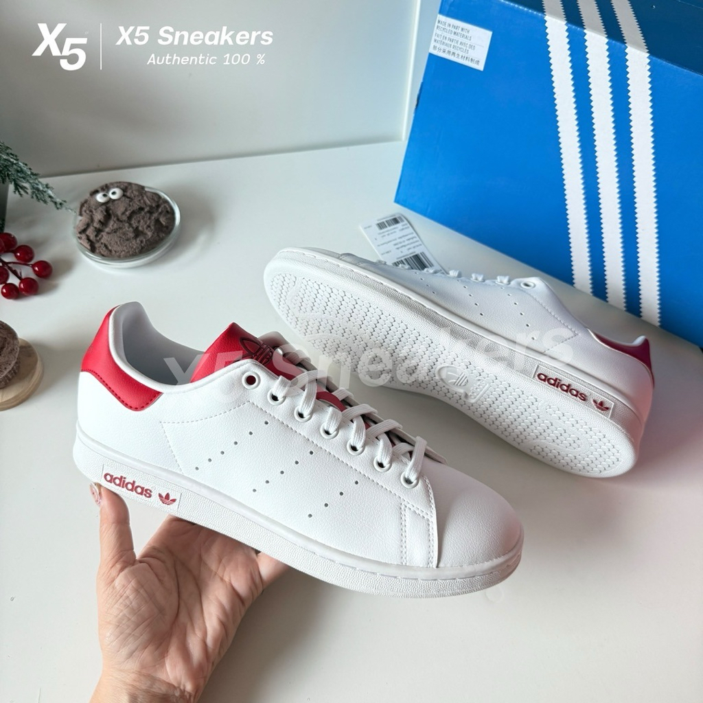adidas ของแท้ 100% Stan Smith สีขาวแดง