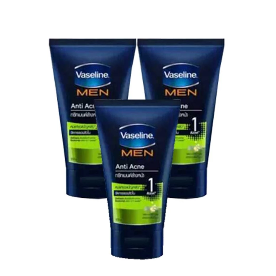 Vaseline Men Facial Face Wash Anti Acne Oil Foam 50ml. (3หลอด) วาสลีน เม็น แอนตี้ แอ็คเน่ วอช เพื่อผิวหน้าผู้ชายไร้สิว