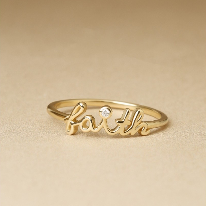 แหวนชื่อทองแท้ 9Kเพชรแท้ Mini Namesake Ring