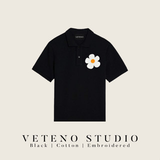 เสื้อ โปโล VETENO STUDIO BLACK POLO - WHITE DAISY