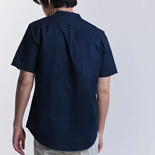era-won เสื้อเชิ้ต คอจีน รุ่น OXFORD SHORT-SLEEVED MANDARIN COLLAR ทรง Regular สี Navy