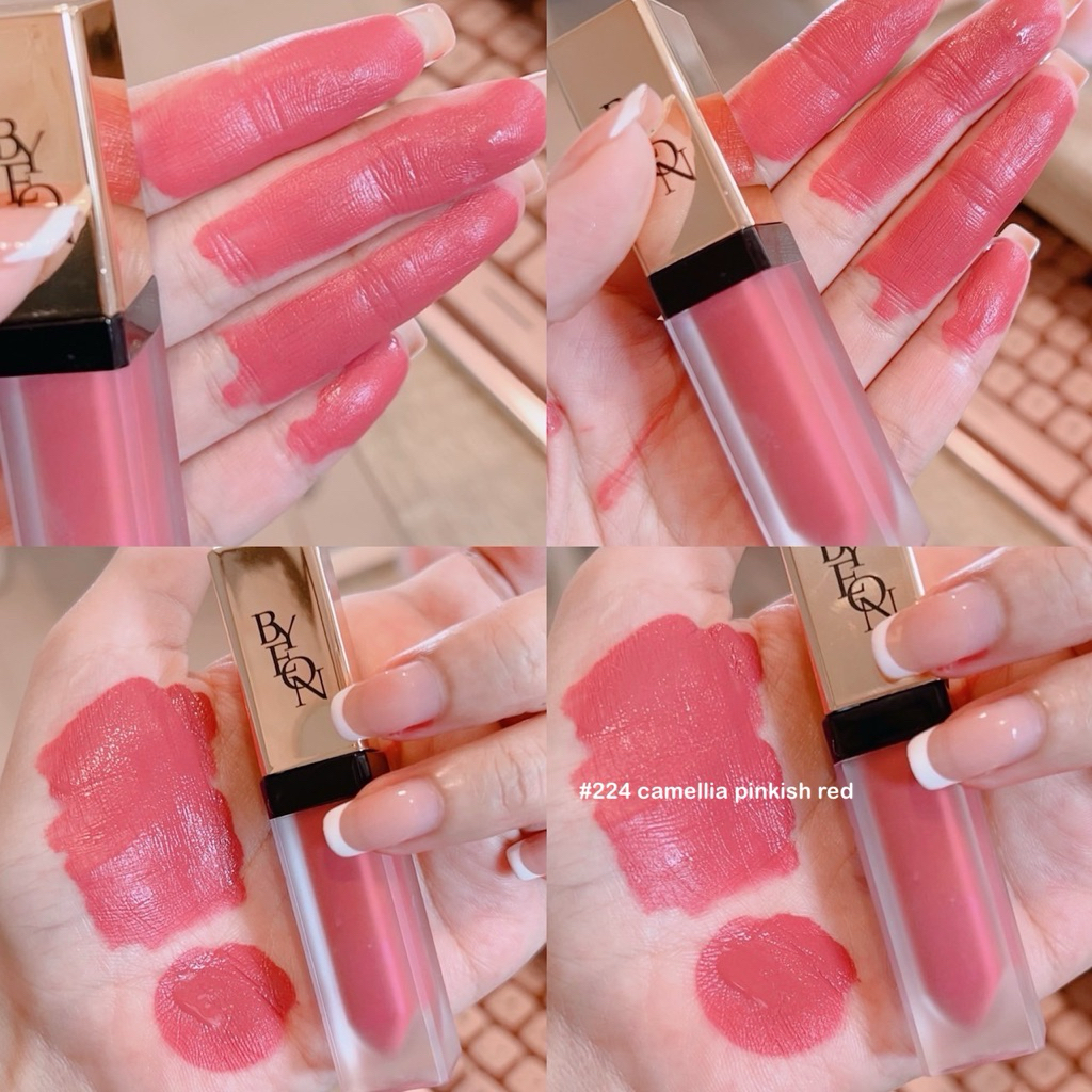 Byeon lip #224 camellia pinkish red ดอกคามิลเลียสีชมพูอมแดง สวยหรูลุคคุณหนูสุด