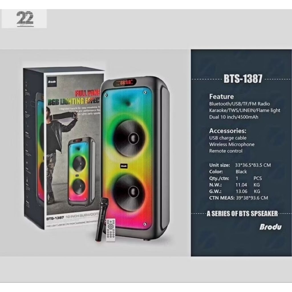 (BRODU) BTS-1387 ลำโพงบลูทูธ10นิ้ว2ดอก เบสแน่นฟรีไมค์ ลอย
