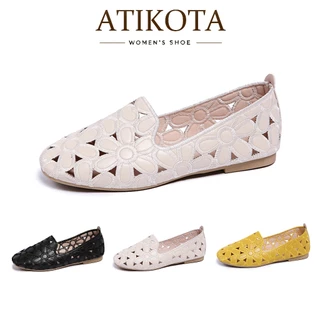Atikota รองเท้าส้นแบนผู้หญิง แฟชั่นปากตื้น ใส่สบาย น้ำหนักเบา