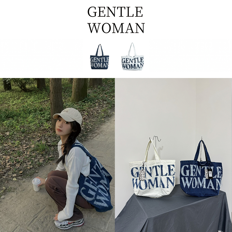 『 GentleWoman 』พร้อมส่ง✈️GentleWoman Denim Tote Bag กระเป๋าผ้าแคนวาสคลาสสิค กระเป๋าผ้าเดนิม กระเป๋าถือ