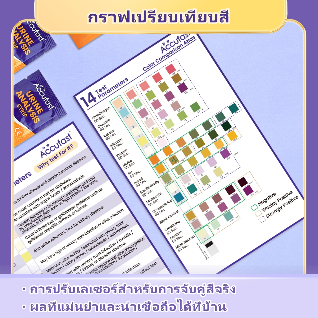 ACCUFAST แถบทดสอบปัสสาวะ | Urine Test Strips 20 ชิ้น | ตรวจเชื้อทางเดินปัสสาวะ | 14 รายการทดสอบ | ส่งด่วนฟรี - รูปที่ 3