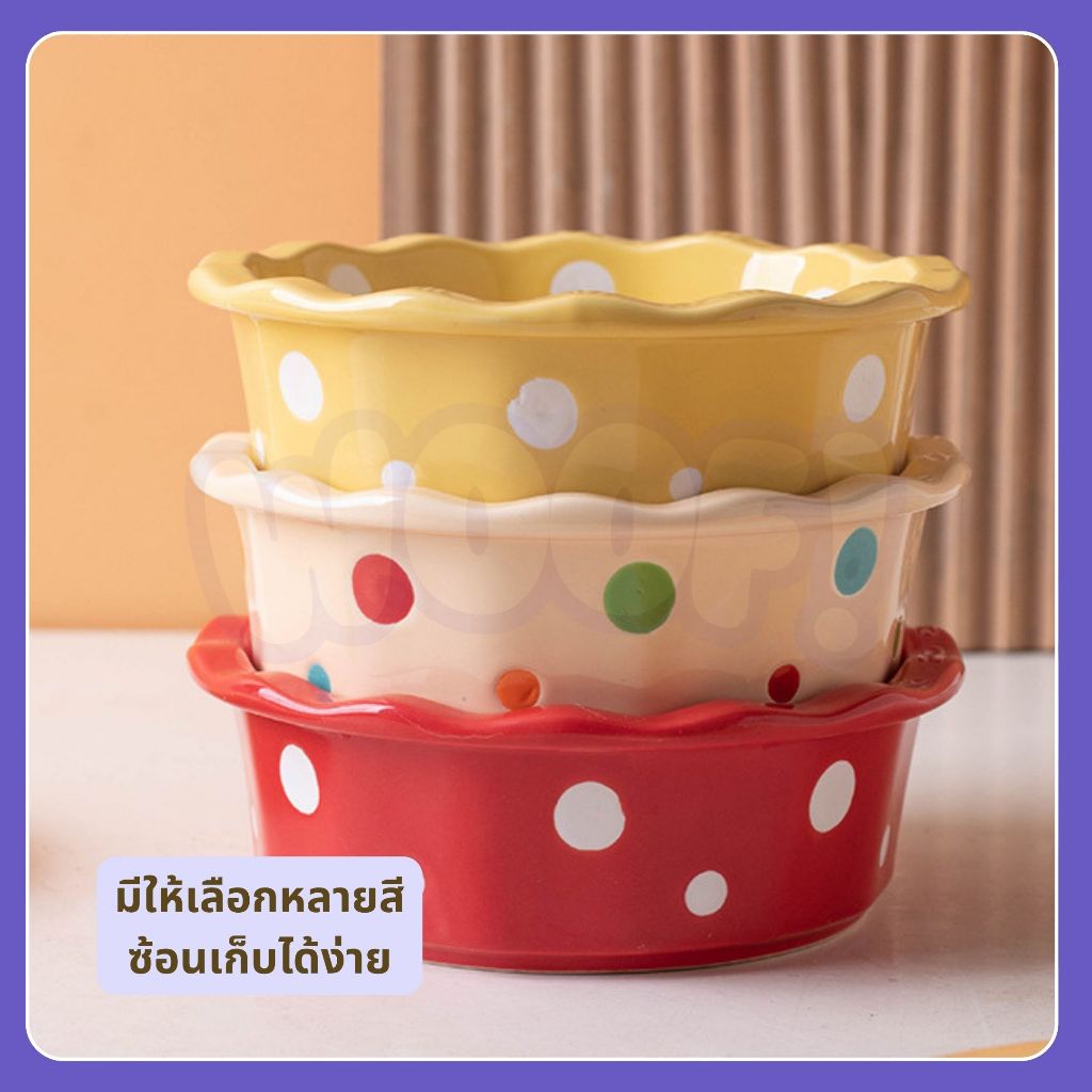 [ส่งฟรี] Woof ชามเซรามิคลายจุด ชามอาหารหมา ชามอาหารสัตว์เลี้ยง ไม่เป็นแหล่งสะสมของเชื้อโรค ใส่น้ำได้ 350 มล. รูปที่ 3