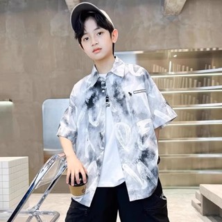 aililai1688 เสื้อเชิ้ต แขนสั้น เด็กผู้ชาย ลายอักษรมัดย้อม มี…