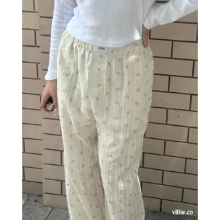 (ขายาว) villie Blossom Pants กางเกงขายาวผ้าลูกไม้ลายดอกไม้