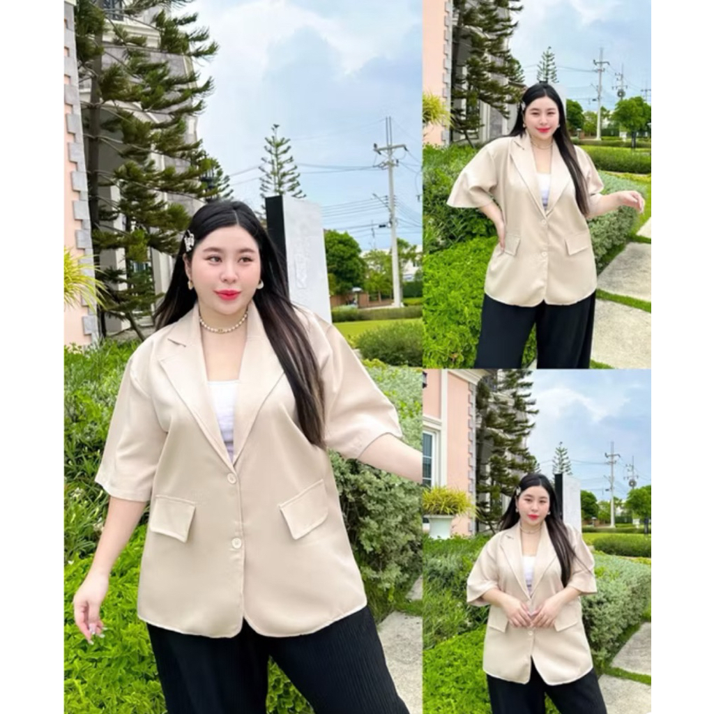 เสื้อblazerแขนสั้นสาวอวบอกหน้าผ้า52