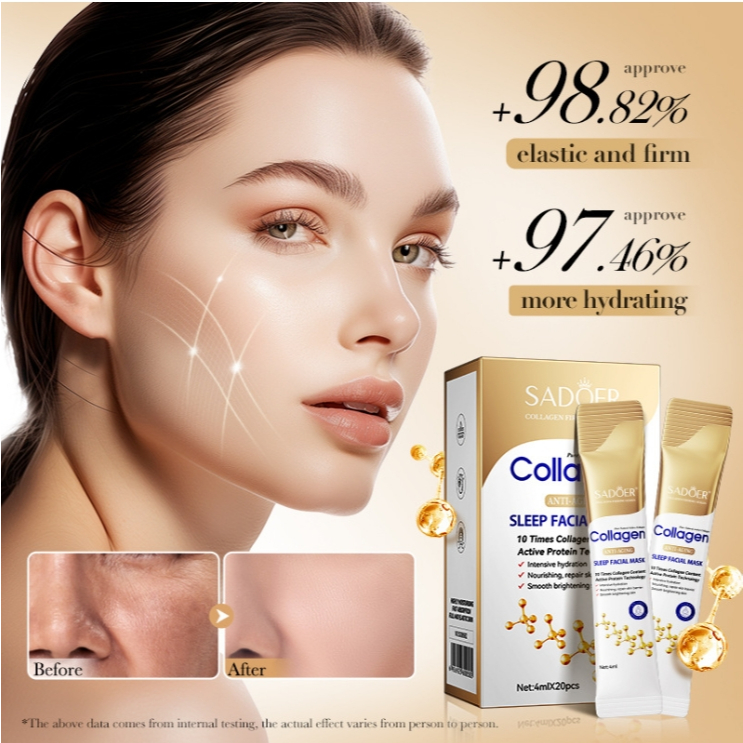 ( มีส่งด่วน ) SADOER Collagen Sleeping Facial Mask มาส์กหน้าเพื่อการนอนหลับ สลีปปิ้งมาส์กคอลลาเจน 1 กล่อง 20 ซอง ราคา ถูกที่สุด ดีลบีเคเค แกลเลอรีภาพที่ 4