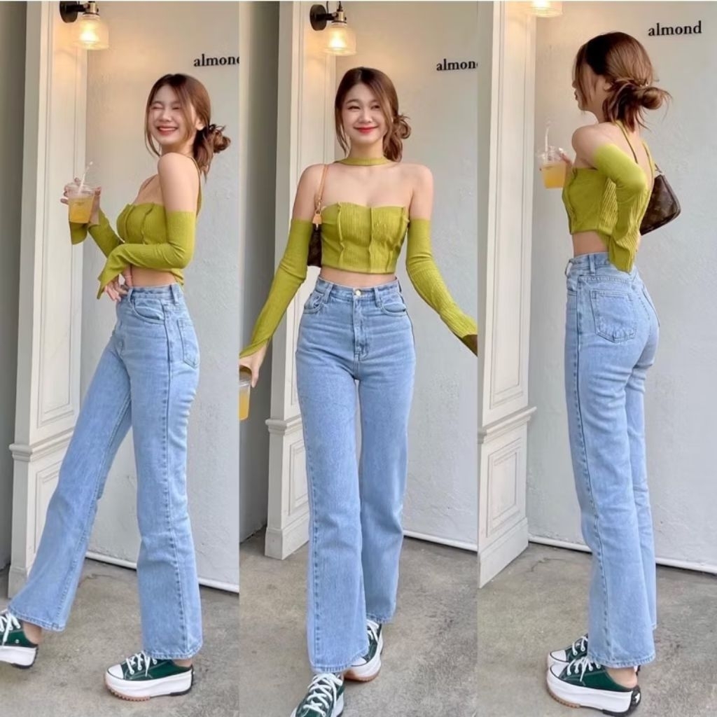 Bananashop -กางเกงยีนส์กระบอกเล็กปลายขาม้านิด ผ้ายีนส์หนาไม่บาง WINTER DENIM (used)