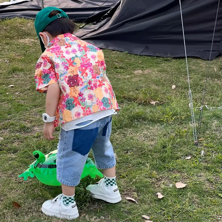 aililai1688 เสื้อเชิ้ตสำหรับเด็กผู้ชาย สีส้มลายดอกไม้ ที่โดดเด่นมองเก็นมาแต่ไกลไซส์ 120-160 พร้อมส่ง - รูปที่ 3