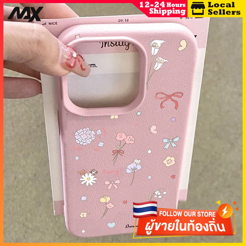 ฝาครอบโทรศัพท์นุ่มได For iPhone11 13 15 เคส ไอโฟน12 14 ProMax 7 8Plus X XR XS ดอกไม้และผูกโบว์