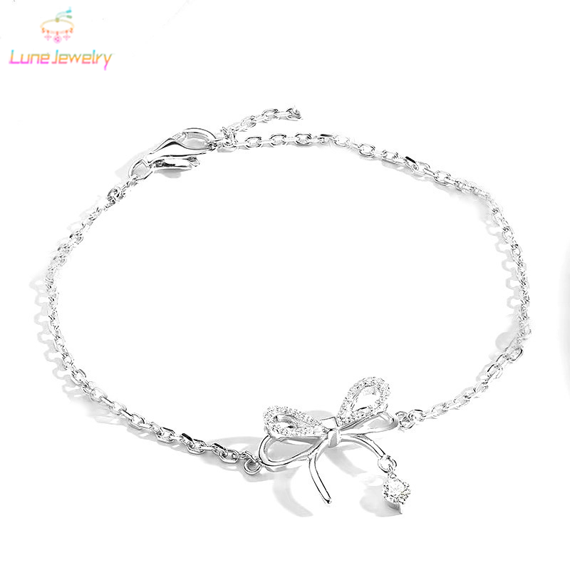 COD💖สร้อยข้อมือ โบว์ ฝังเพชร แฟชั่นเกาหลี หรูหรา ระดับไฮเอนด์  หวาน ผู้หญิง เป็นของขวัญ ของขวัญวันเกิด-Lune
