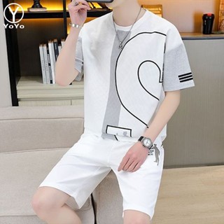 YOYO ชุดแฟชั่นชายเสื้อทีเชิร์ต (แขนสั้น + กางเกงขาสั้น) ชุดก…