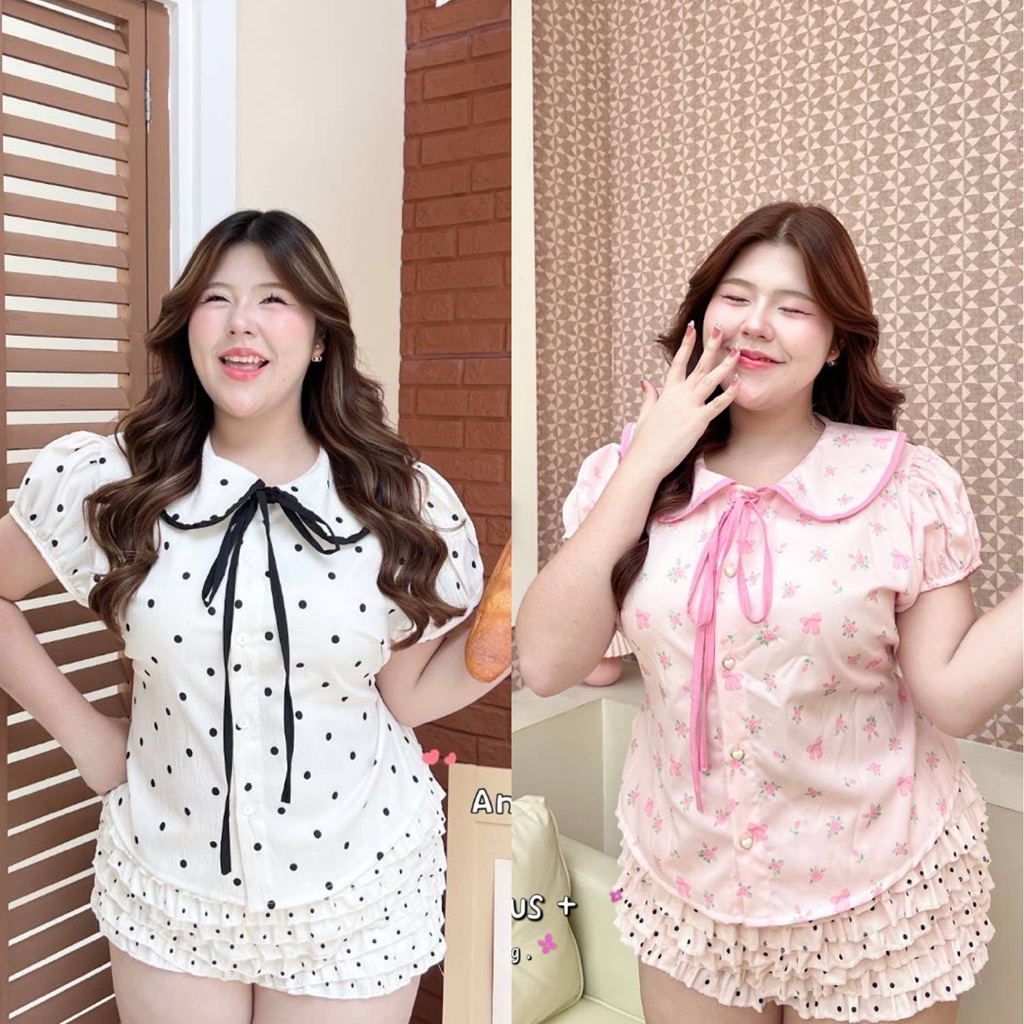 ✅สียีนส์มาเพิ่มค่ะ /AN/ เสื้อคอบัวสาวอวบ ไซส์อก40-52 ลายจุดสุดฮิต กุ๊นตัดขอบพร้อมผูกโบว์ ทรงนี้ใส่น่ารักมาก #พลัสไซส์ - รูปที่ 2