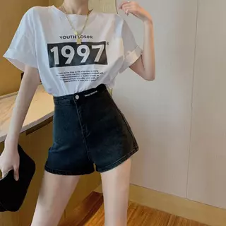 XWbrand NEW กางเกงยีนส์ผญ กางเกงยีนส์ขาสั้น เอวสูงสไตล์เกาหลี ซิปหน้า ผ้ายืดใส่สบายไม่อึดอัด ทรงตรง ทรงสกินนี่