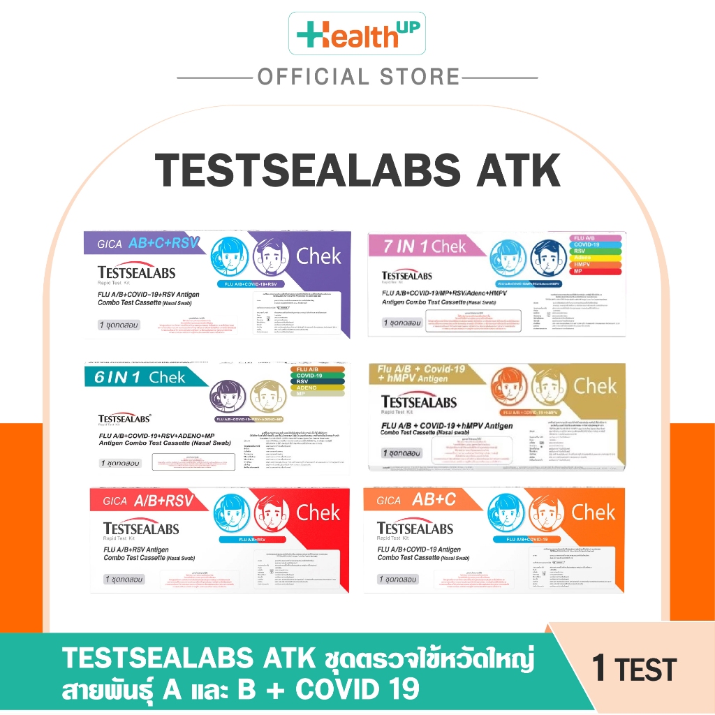 TESTSEALABS ATK (1Test) ชุดตรวจไข้หวัดใหญ่ A/B + COVID-19 Combo Test Cassette (Nasel Swab)