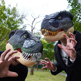 หน้ากากหัวไดโนเสาร์ 🦕 สัตร์หัวหน้ากากคอสเพลย์ อ้าปากตามคนใส่ได้ ทีเร็ก ไดโนเสาร์ มีเสียง มีไฟ SD0072