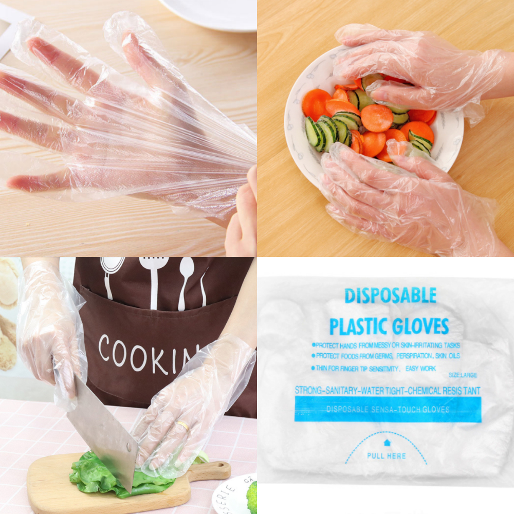 (100ชิ้น/50คู่) ถุงมือพลาสติกสำหรับทำอาหาร  Plastic Glove แบบใช้แล้วทิ้ง