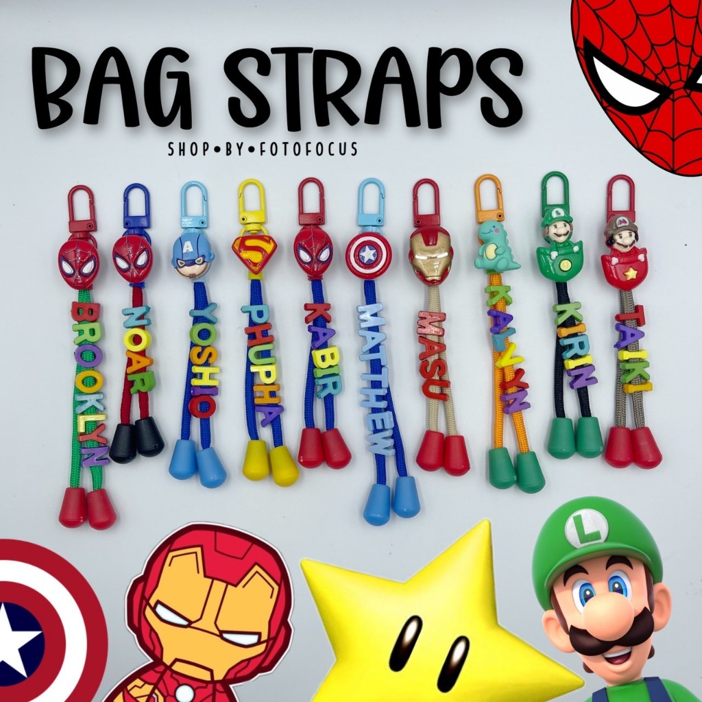 MARVEL SUPERHERO #2 | Bag Strap สายคล้องกระเป๋านักเรียน ป้ายห้อยกระเป๋า พวงกุญแจชื่อลายมาร์เวล