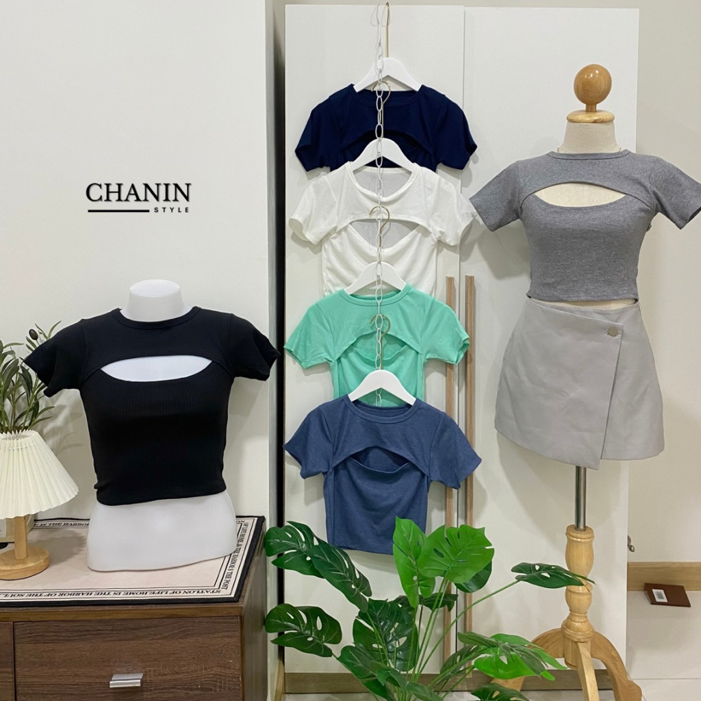 ✨CHANIN.STYLE✨Emma crop เสื้อครอปเปิดหน้า ผ้าร่อง สวยทุกสี พร้อมส่ง