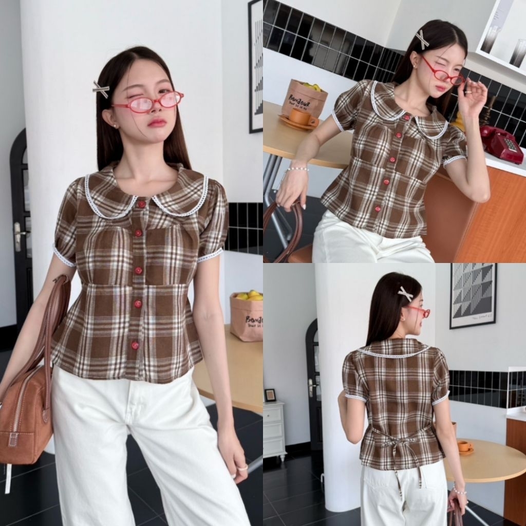 MALINDA​ เสื้อเชิ้ตคอบัว อก30-36​นิ้ว แต่งลูกไม้ มีสายผูกเข้ารูปทรงสวย  ‍⬛⸝⋆ พร้อม​ส่ง​ ราคา ถูกที่สุด ดีลบีเคเค แกลเลอรีภาพที่ 8