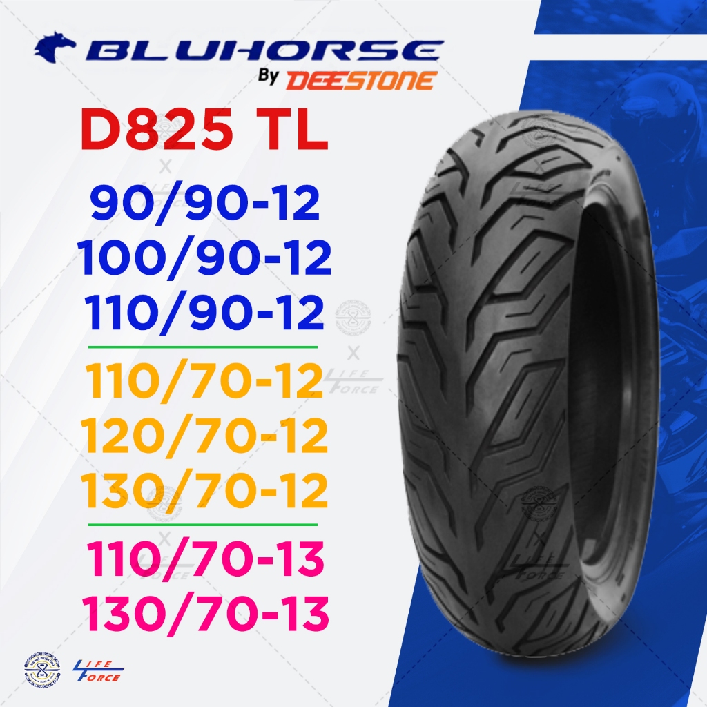 Bluhorse ยางนอกมอเตอร์ไซค์ ขอบ 12 ,13 D825 TL มีให้เลือก 6 เบอร์ ยางเรเดียล2 สำหรับ Scoopy i Grand filano Qbix Msx Nmax