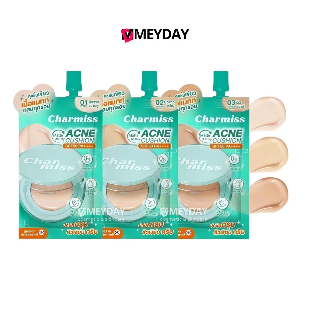 ( แบบซอง ) Charmiss Matte All Day Acne Cushion Spf50 Pa++++ ชาร์มิส แมทท์ ออล เดย์ แอคเน่ คุชชั่น 5g