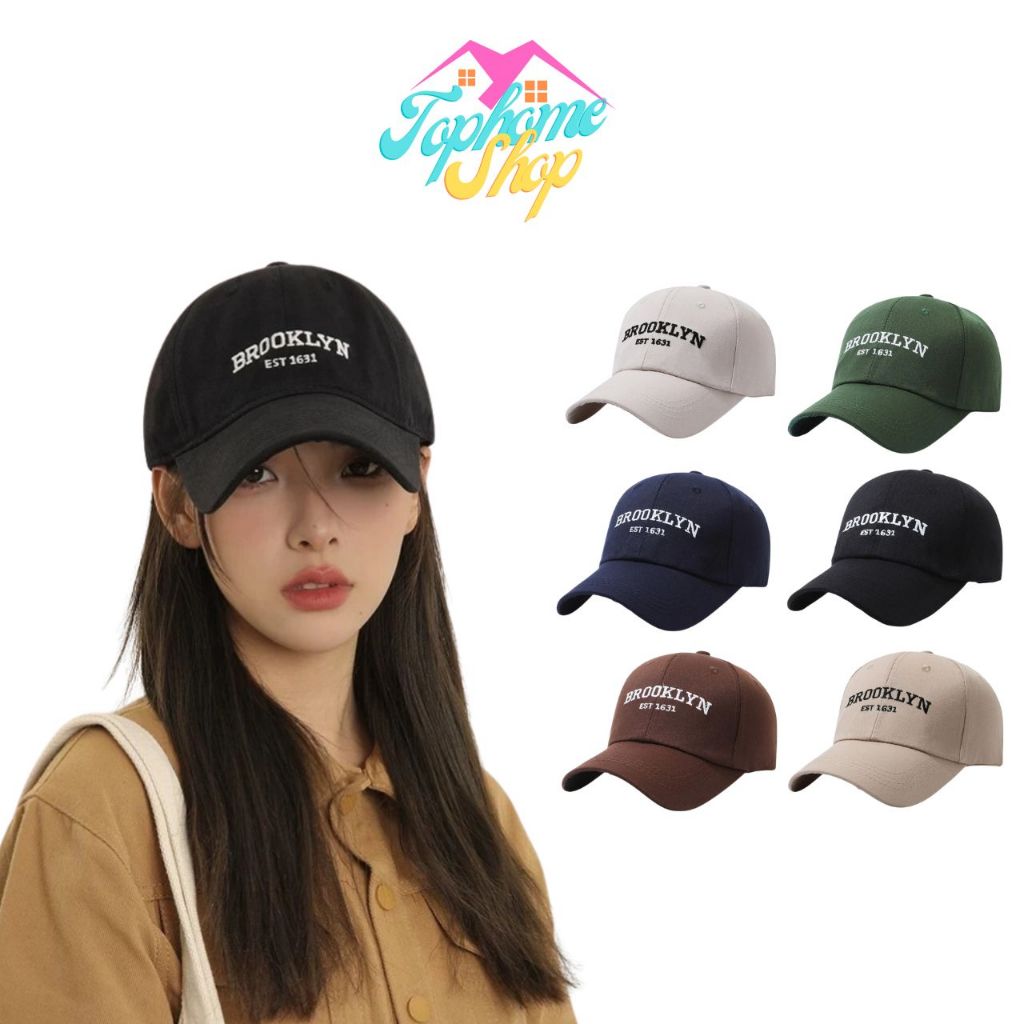 Topshome หมวกเบสบอลย้อนยุค Brooklyn ปัก Street-Style Unisex ป้องกันแสงแดดในหน้าร้อน สามารถสวมใส่ได้ทั้งชายและหญิง H-034