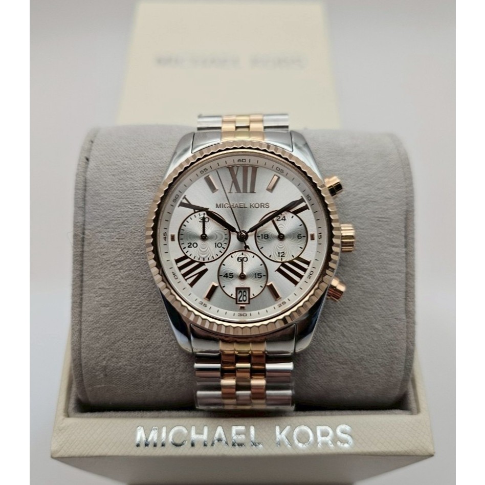 MICHAEL KORS Lexington Chronograph Tri Tone Silver Dial Watch MK5735