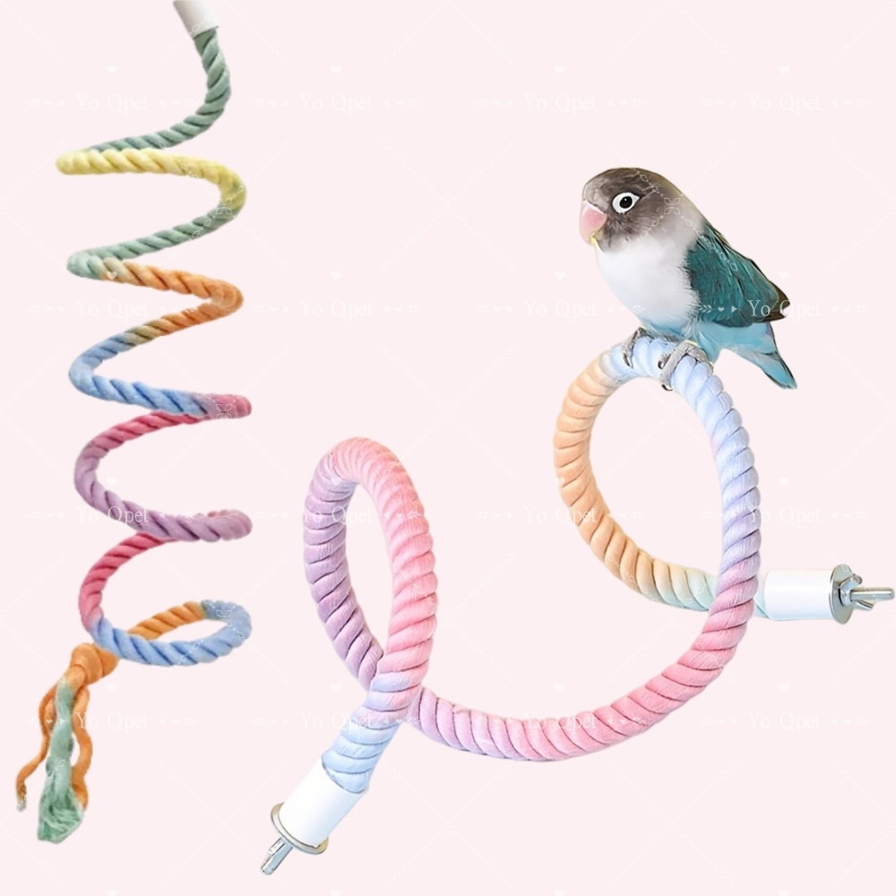 มีสายเหล็กข้างใน บิดงอตามใจชอบได้ บันไดเชือกผ้าฝ้ายนก ของเล่นนกแก้ว ชิงช้าเชือก ของเล่นนก บันไดนก