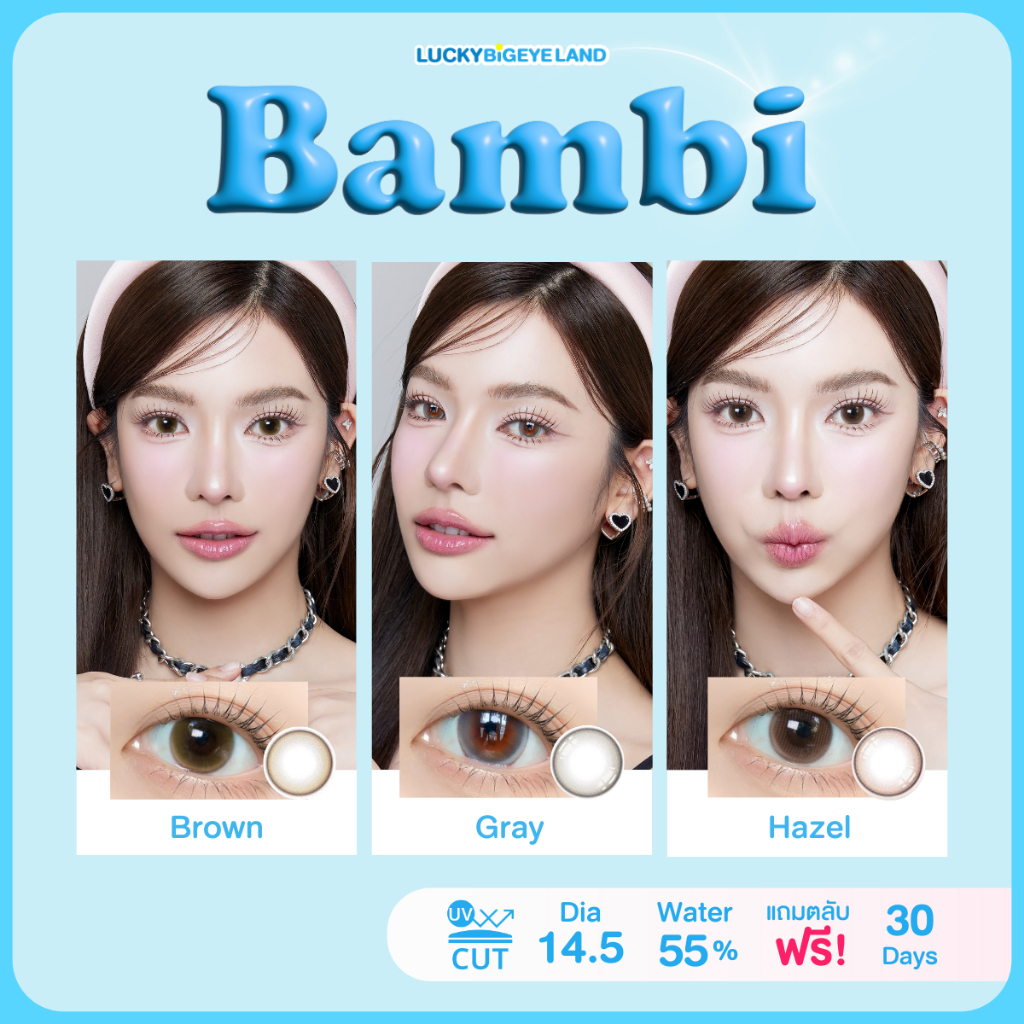 คอนแทคเลนส์ Bambi Brown / Hazel / Gray (Kitty Kawaii) ขนาดกลาง 🌷 รุ่นใหม่ ตาหวาน แบ๊ว เหมือนกวางน้อย