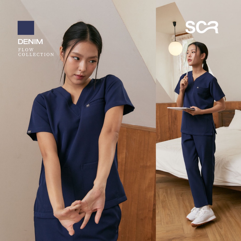 Scrub in | เสื้อ-กางเกงสครับ unisex สี Denim รุ่น Flow