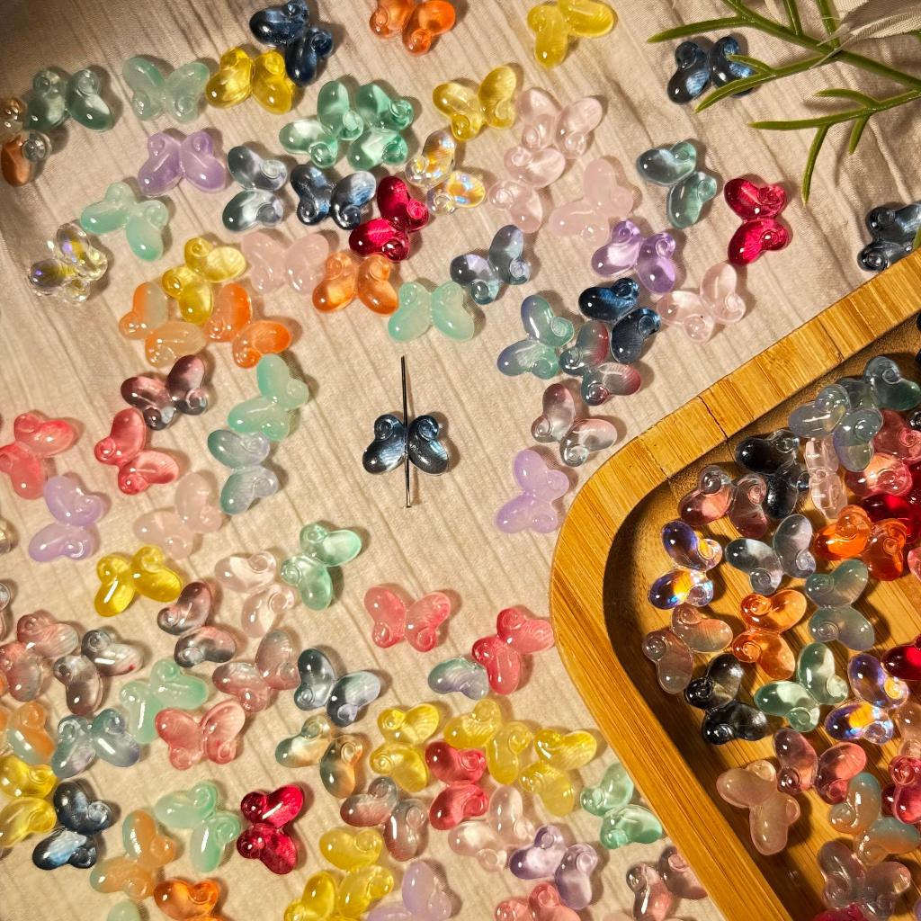 (ส่งจากไทย!!!) จี้ลูกปัดแก้วผีเสื้อ  10 ชิ้น 14มิล จี้เครื่องประดับ DIY