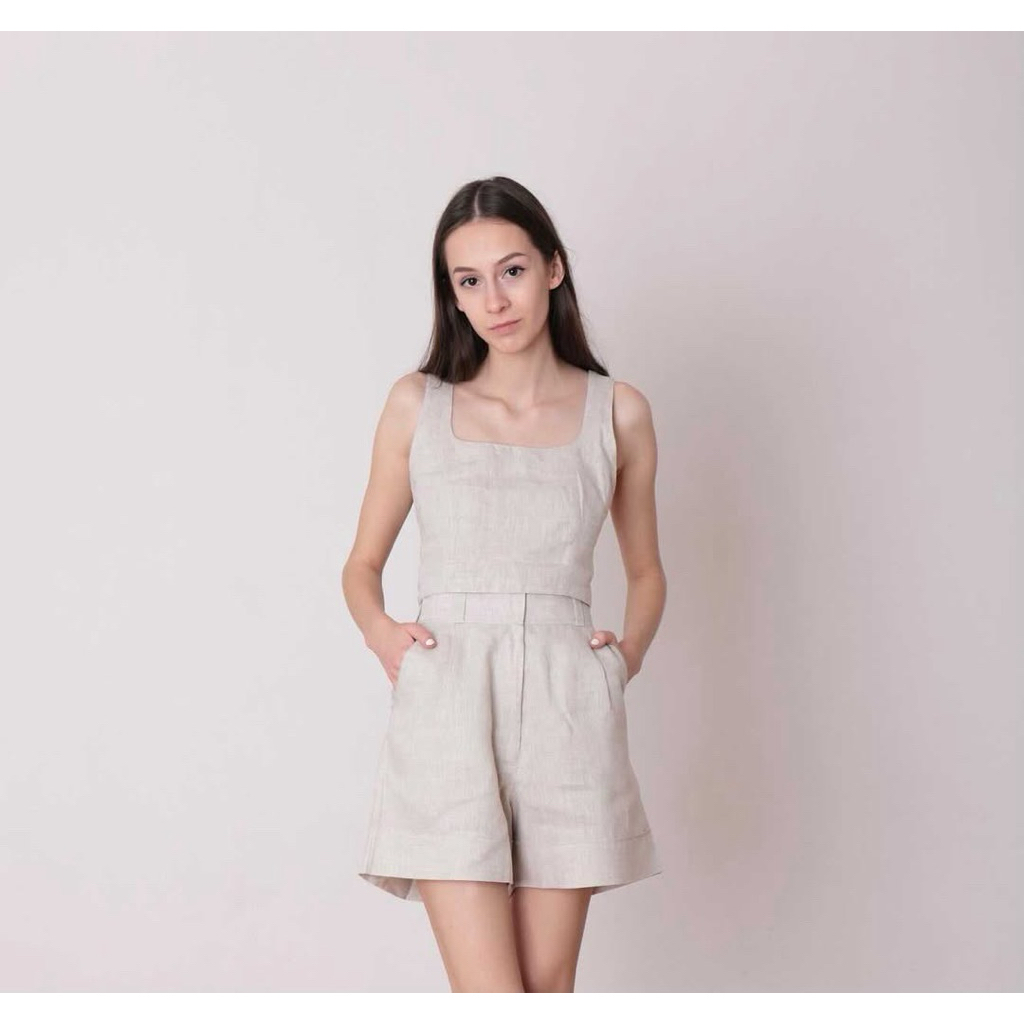 ชุด set เสื้อ+กางเกง ผ้าลินินแท้ 100% (Top M, Pant 38) จากร้านใน ig Elli.am.th