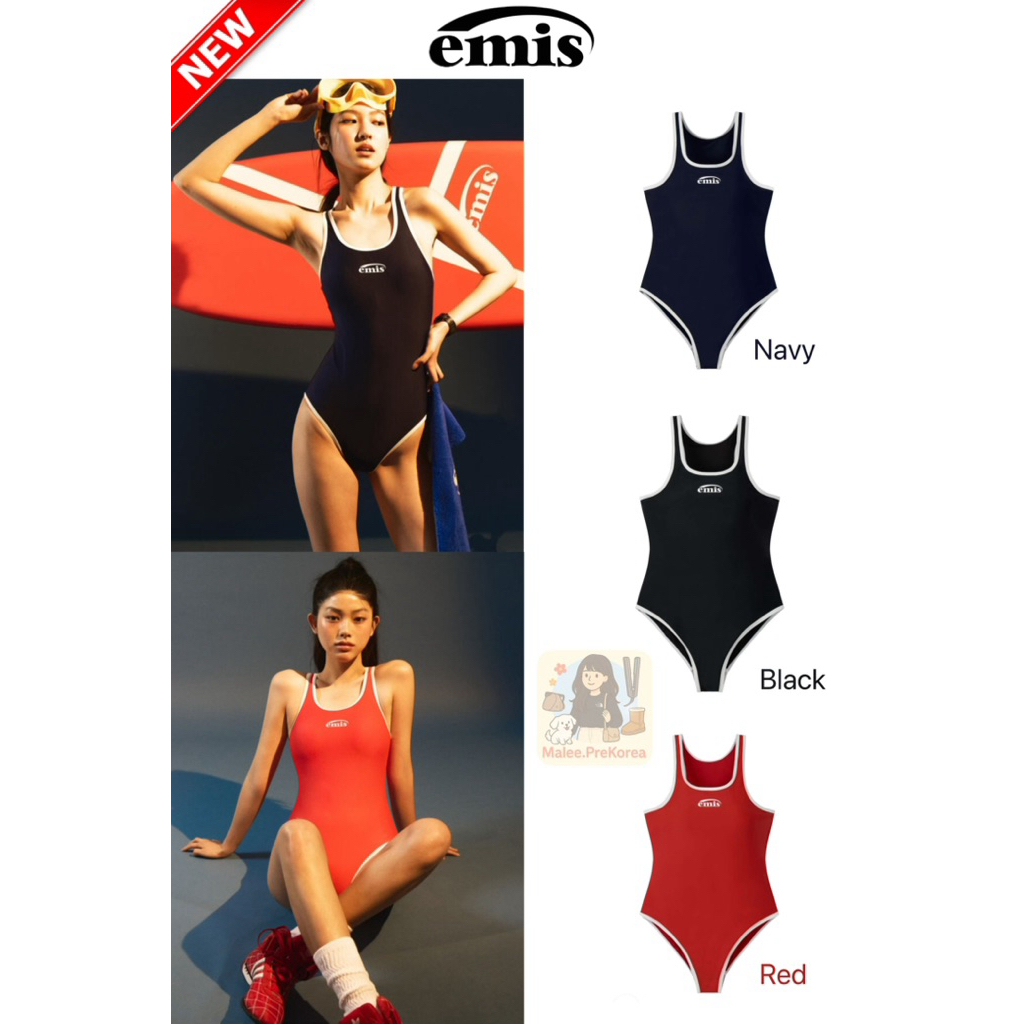 (สด/ผ่อน) Emis New ชุดว่ายน้ำรุ่น RACER BACK SWIMSUIT ชุดว่ายน้ำแบรนด์เกาหลี วันพีซ ของแท้จากช็อป🇰🇷