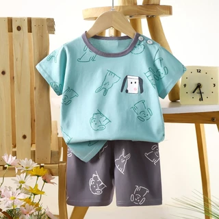 ชุดเสื้อยืดเด็ก ชุดนอนเด็ก ผ้าฝ้าย ใส่สบาย ลายการ์ตูน สำหรับเด็ก0-7ขวบ