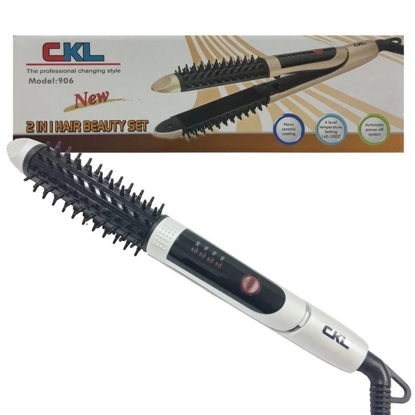 CKL หวีแกนร้อน CKL 906  2 in 1  ม้วนผม หวีไฟฟ้า เครื่องม้วนผม ที่หนีบผม เครื่องหนีบผม ที่ม้วนผม